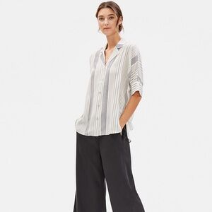EILEEN FISHER VARIED STRIPE SILK CREPE DE CHINE SHIRT